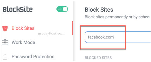 Pridedama užblokuota svetainė prie „BlockSite“ blokavimo sąrašo „Chrome“