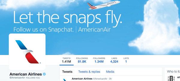 Amerikos avialinijos twitter vaizdas su snapchat
