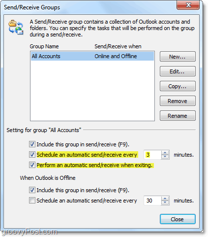 redaguoti automatinio siuntimo ir priėmimo laiką programoje „Outlook 2010“