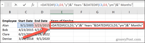 „Excel“ data, jei metai ir mėnesiai baigti