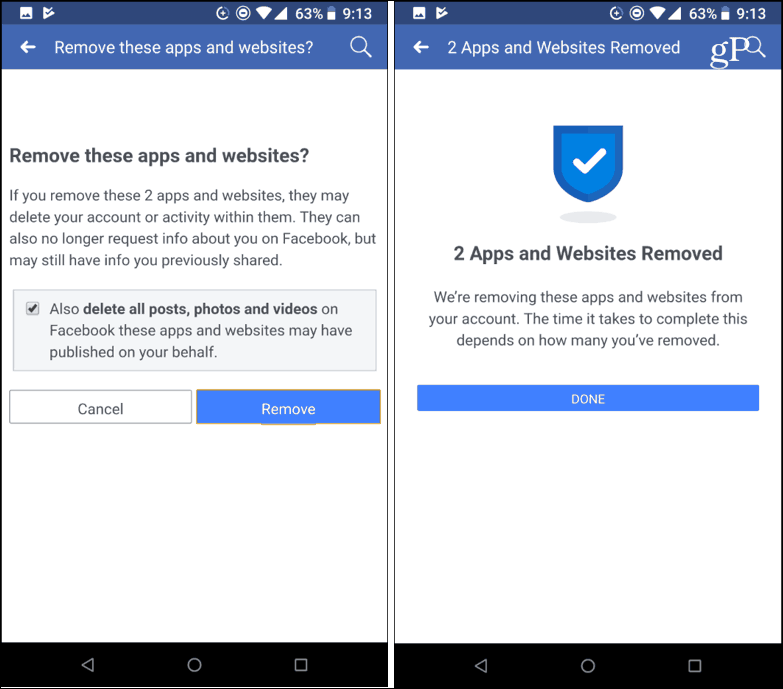 Patvirtinkite, kad pašalinsite trečiųjų šalių programas „Facebook“ mobiliesiems