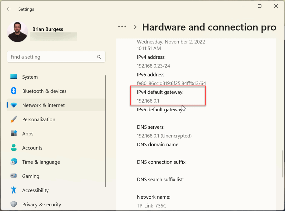 Raskite savo maršrutizatoriaus IP adresą sistemoje „Windows 11“.