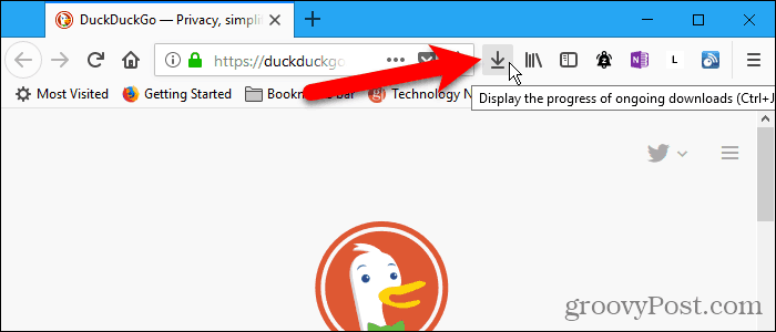 „Firefox“ įrankių juostos mygtukas „Atsisiųsti“