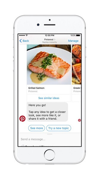 „Pinterest“ robotas suteikia „Pinterest“ paieškai galių ir rekomendacijų „Messenger“.