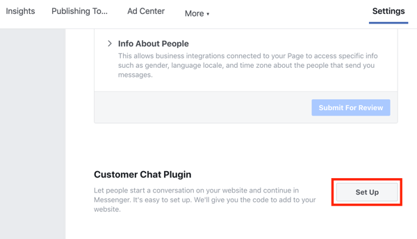 Naudokite „Google“ žymų tvarkytuvę su „Facebook“, atlikite 9 veiksmą, nustatykite „Facebook“ klientų pokalbių papildinį