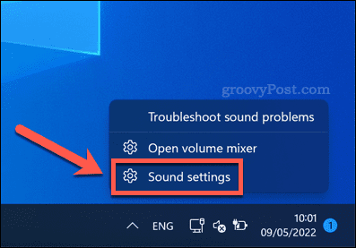 Atidarykite garso nustatymus sistemoje „Windows 11“.