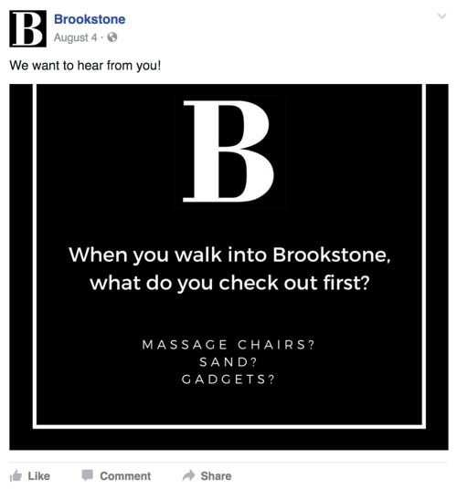 Brookstone facebook įrašas