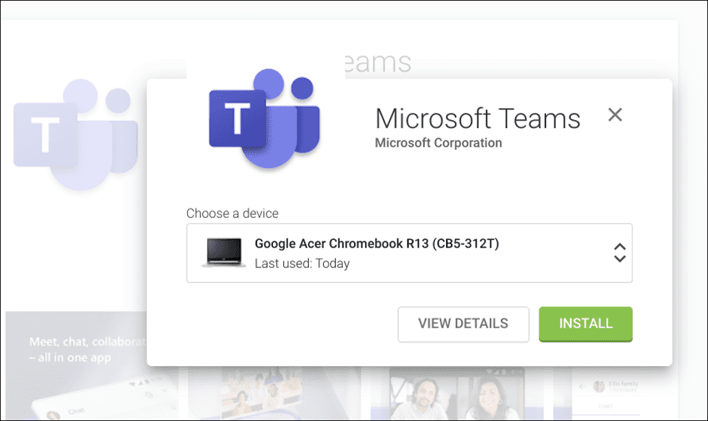  „Chromebook“ kompiuteryje naudokite „Microsoft Teams“.