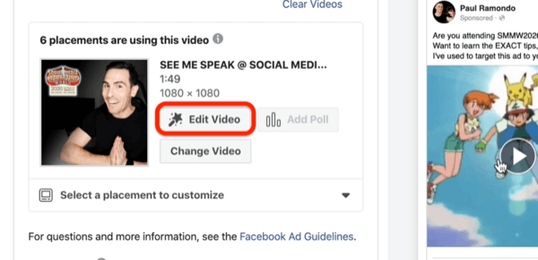 Redaguoti vaizdo įrašo parinktį „Facebook“ vaizdo įrašo skelbime