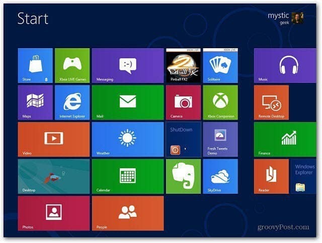Sukurkite „Windows 8“ pradžios ekrano uždarymo plyteles