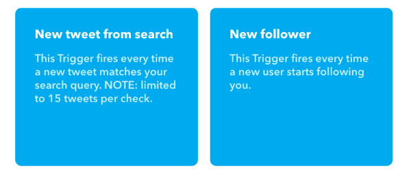 IFTTT programėlės aktyvikliui pasirinkite „New Tweet from Search“.