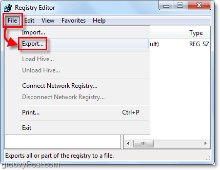 „Windows 7“ ir „Vista“ registro eksportas