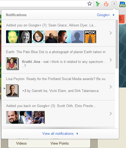 „Google +“ pranešimų „Chrome“