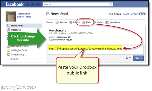 „Facebook“ + „Dropbox“: nemokama MP3 transliacija ant „Facebook“ sienos