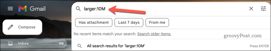 Vykdykite didesnį: ieškokite „Gmail“ paieškos juostoje
