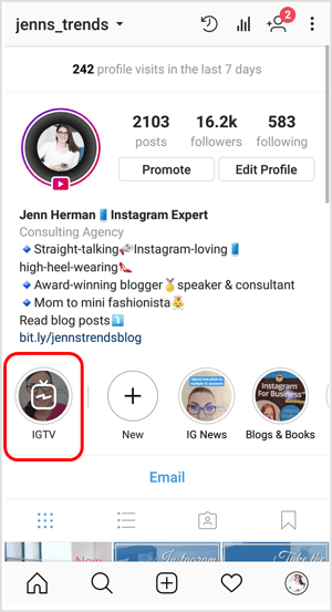 IGTV piktograma „Instagram“ profilyje