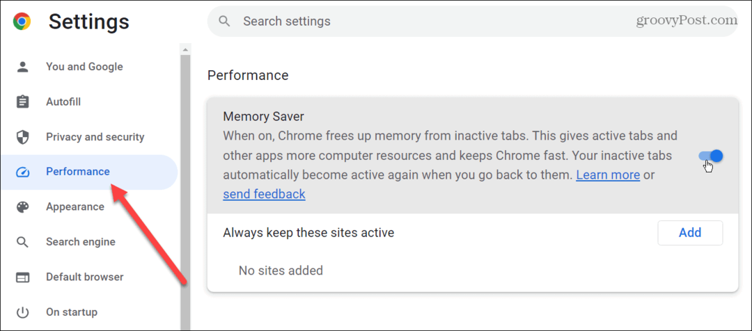 Įgalinkite atminties taupymo skirtukus „Google Chrome“.