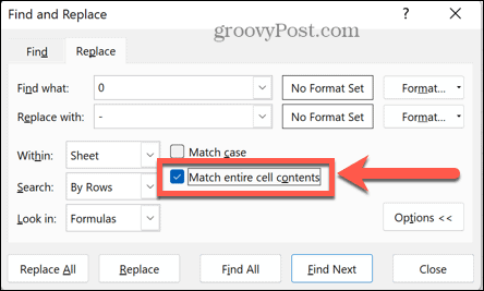 excel atitinka viso langelio turinį