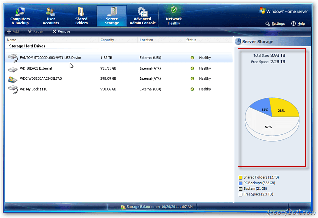 „Windows Home Server“: pridėkite išorinį kietąjį diską, kad padidintumėte saugyklos vietą
