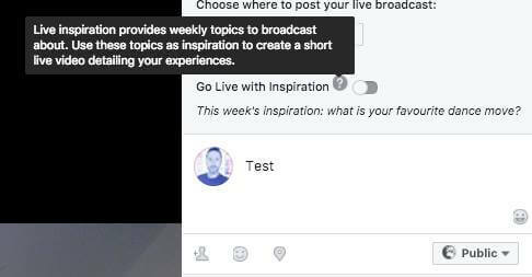 Panašu, kad „Facebook“ testuoja naują tiesioginių vaizdo įrašų funkciją, kuri transliuotojams suteikia savaitės temų pasiūlymus transliuoti.