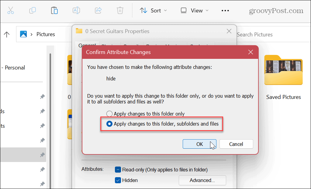 Slėpti failus ir aplankus sistemoje „Windows 11“.