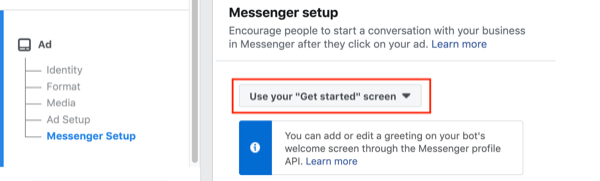„Facebook“ spustelėkite „Messenger“ skelbimus, 2 žingsnis.