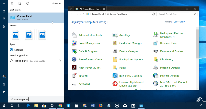 Klasikinis valdymo skydelis „Windows 10“