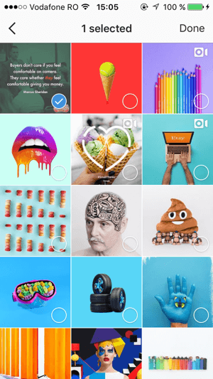 Pasirinkite visus išsaugotus įrašus, kuriuos norite pridėti prie „Instagram“ kolekcijos, tada palieskite Atlikta.