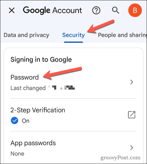 Pakeiskite gmail slaptažodį mobiliajame telefone