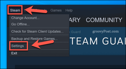 „Windows 10“ kliento parinktis „Steam Settings“