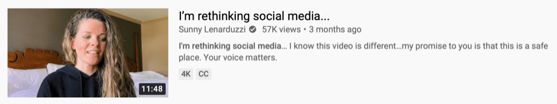 „YouTube“ vaizdo įrašo, kurį pateikė @sunnylenarduzzi, pavyzdys: „Aš permąstau socialinę žiniasklaidą ...“