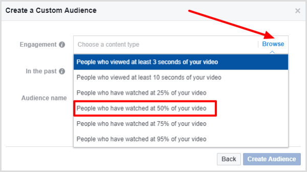 Pasirinkite žmones, kurie žiūrėjo bent 50% jūsų vaizdo įrašo.