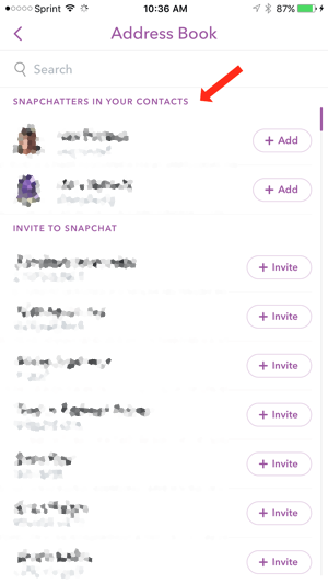 „Snapchatters“ jūsų kontaktuose