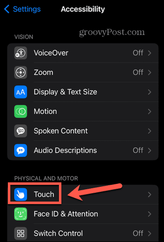 iphone touch nustatymai