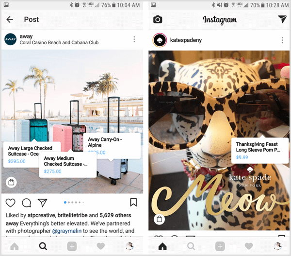 „instagram shoppable post“ produkto informacijos iššokantis langas