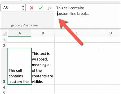 „Excel“ eilučių pertraukų pavyzdys