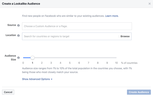 Galimybė sukurti 1% „Facebook“ skelbimų auditoriją.