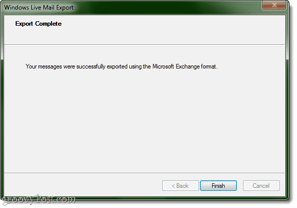 Eksportas į „Outlook“ iš „Windows Live Mail“ baigtas!
