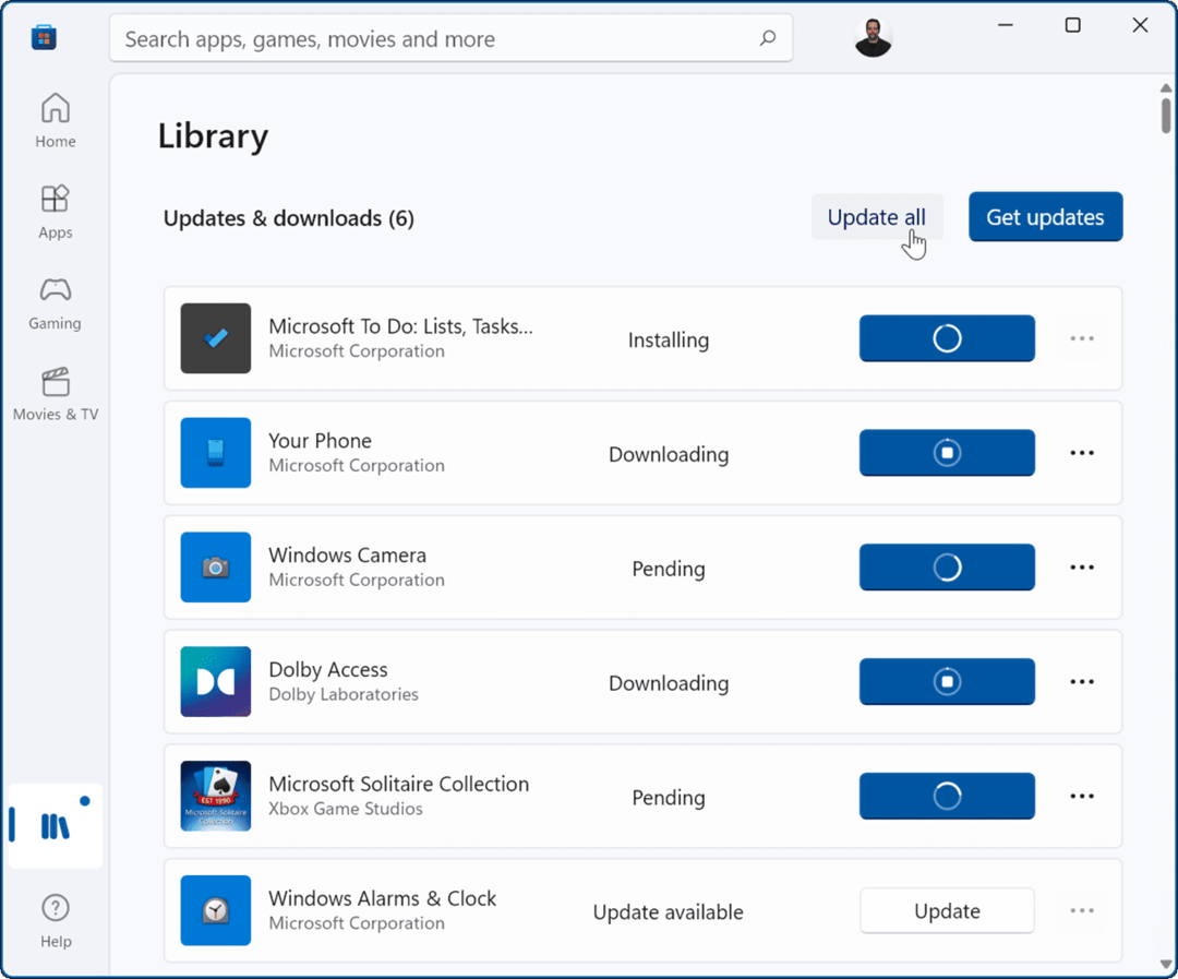 atnaujinti „Microsoft Store“ naujinimą