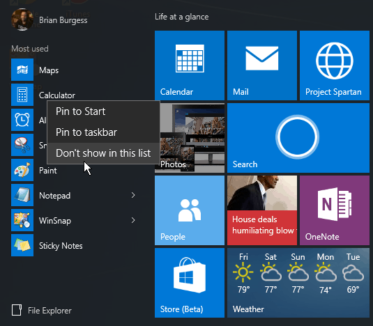 „Windows 10“ meniu Pradėti
