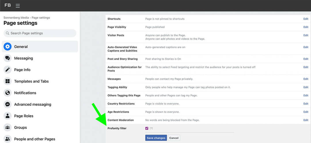 kaip-moderuoti-Facebook-puslapio-pokalbių-komentarų-raktinių žodžių-nešvankybių-filtras-8 veiksmas