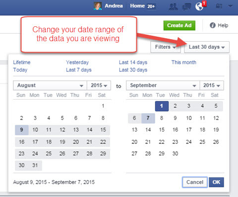 „facebook“ skelbimų tvarkyklės ataskaitų dienų seka