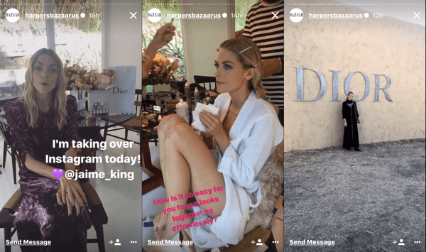 „Harper's Bazaar“ perdavė savo „Instagram“ istoriją Jaime Kingui „Dior Cruise“ šou.