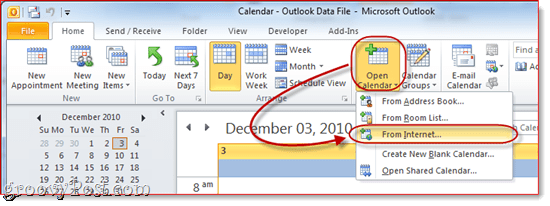 „Google“ kalendorius „Outlook 2010“