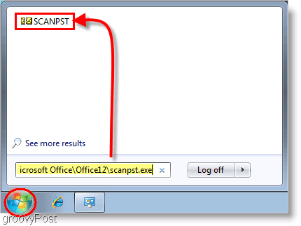 Ekrano kopija - „Outlook 2007“ SCANPST taisymo įrankio paleidimas