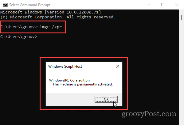 Komandinė eilutė „Windows 11 Activataion“