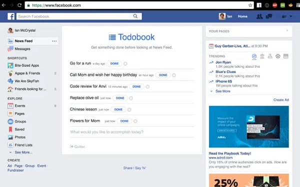 „Todobook“ blokuoja jūsų „Facebook“ naujienų srautą, kol pasieksite dienos prioritetus.