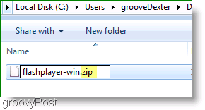 Ekrano vaizdas: „Flashplayer“ ZIP failo „Windows 7“