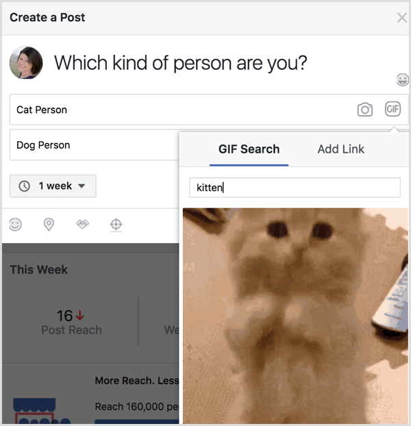 „Facebook“ apklausa GIF paieška