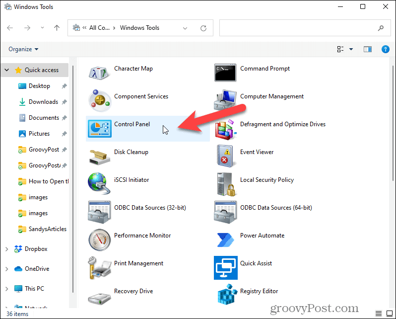 Atidarykite „Windows“ įrankių valdymo skydelį